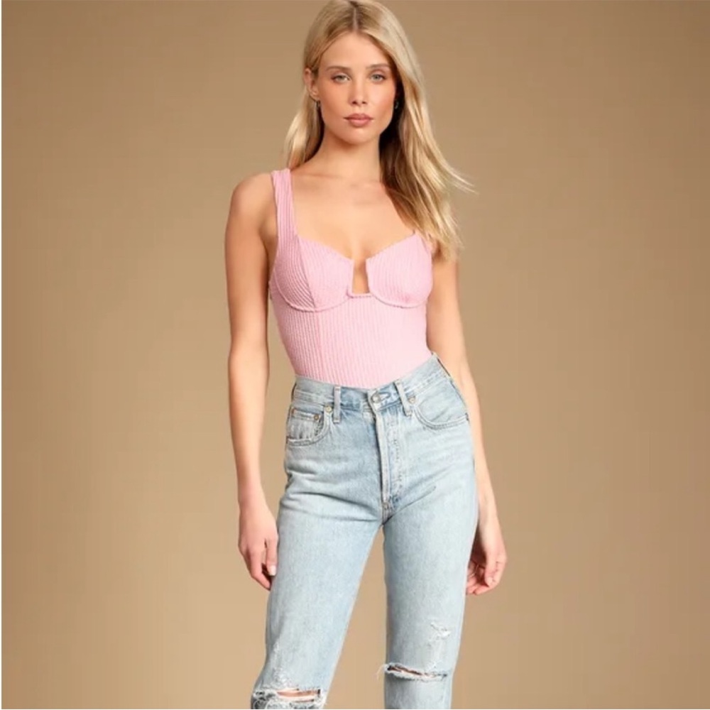 Astr Pink Ribbed Bodysuit size medium